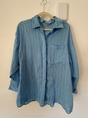 Zara Light Blue Button-Down Linen Shirt